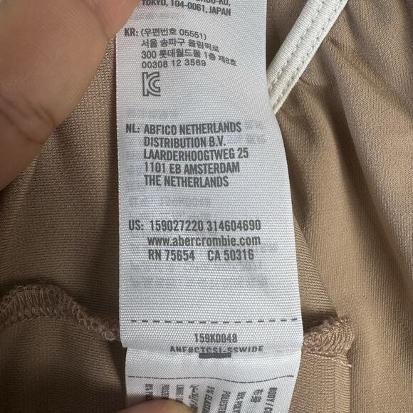 Abercrombie&Fitch Rutched Deep V Neck Long Sleeve Midi Dress XL Camel Tan Y2K - Picture 9 of 10